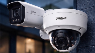Cámaras de seguridad Dahua bullet y domo instaladas en una pared
